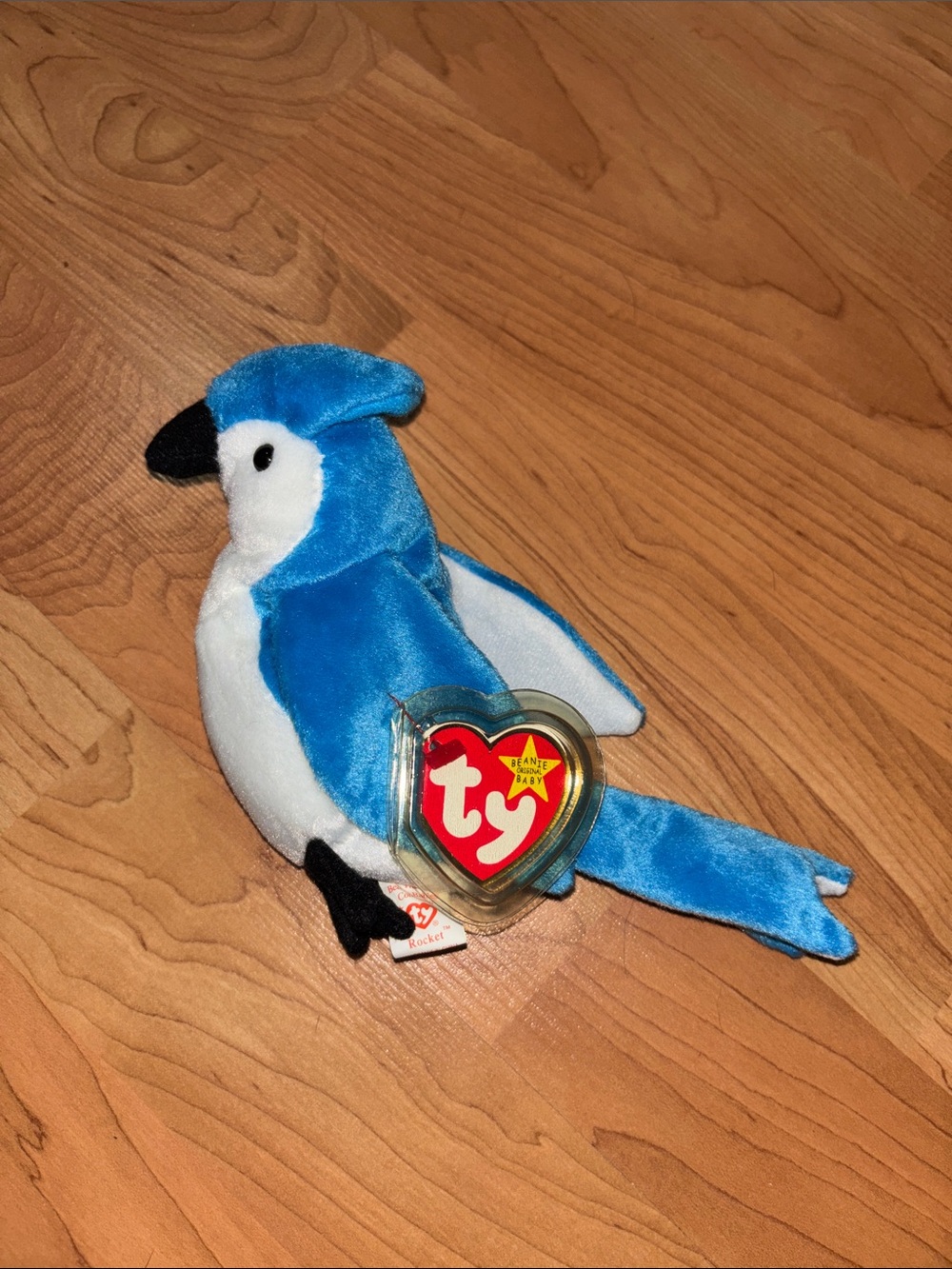 Ty Blue and White Plush Bird Small Pet Toy with Heart Tag